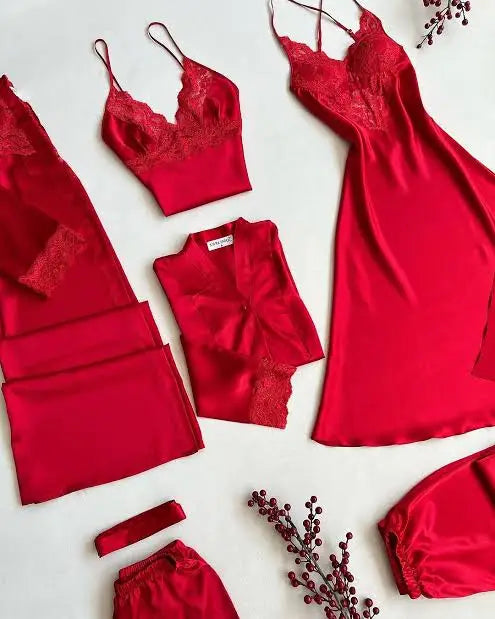 LONG SLIT SILK NIGHTY SET 5 PCS 😍😍