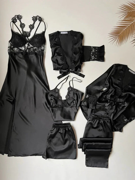 LONG SLIT SILK NIGHTY SET 5 PCS 😍😍